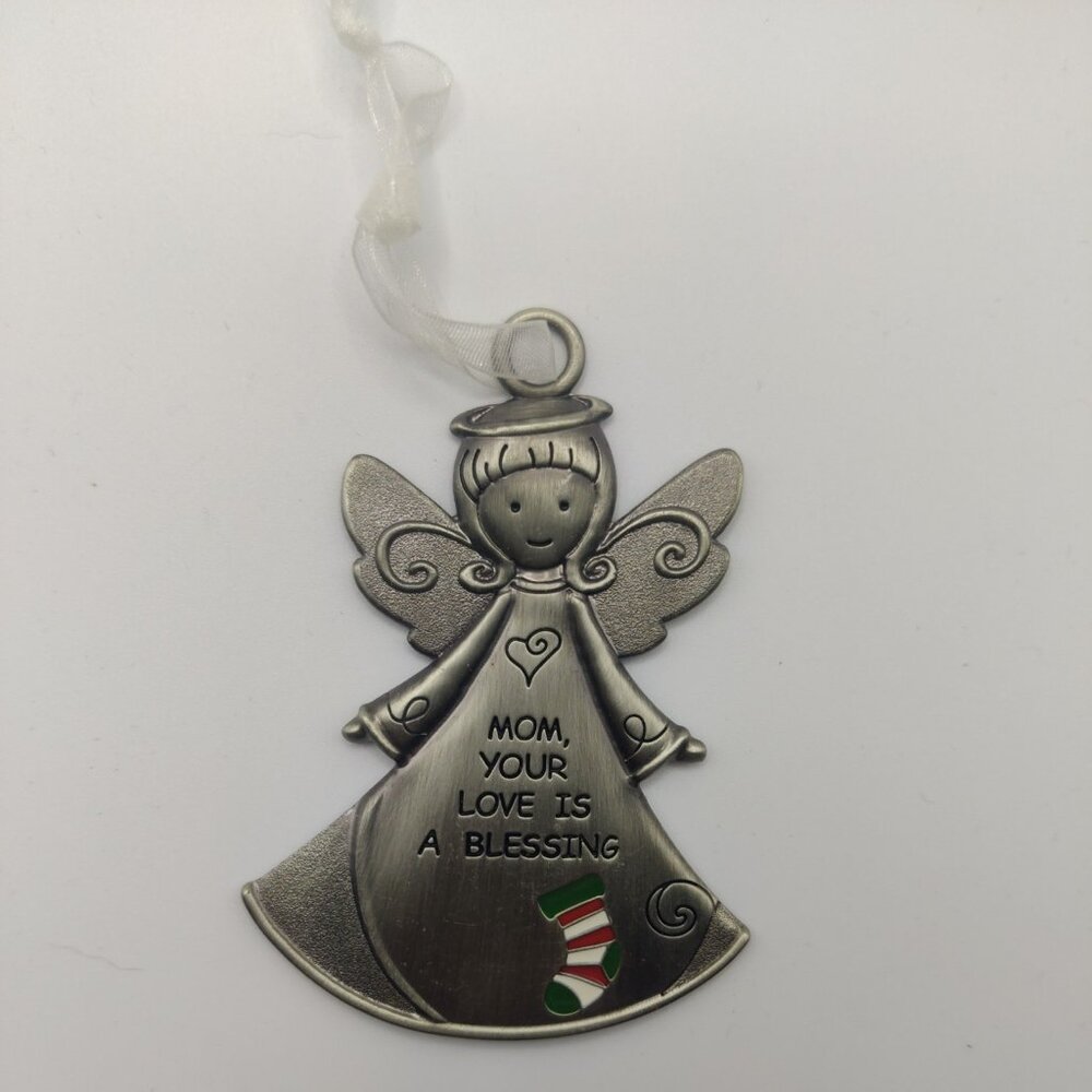 GANZ 3.5" Christmas‎ Metal Angel Ornament "Mom, your love is a blessing"